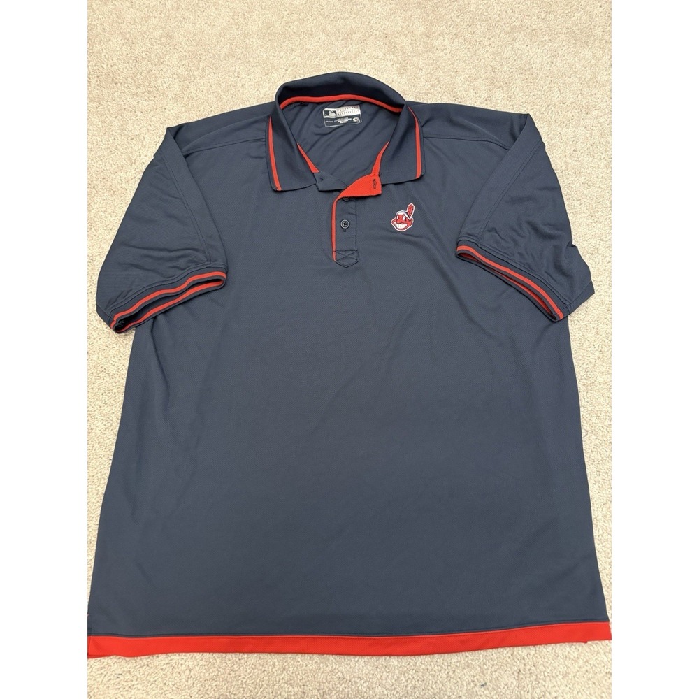 VTG Cleveland Indians Short Sleeve Blue Polo Shirt Chief Wahoo Size 2XL MLB